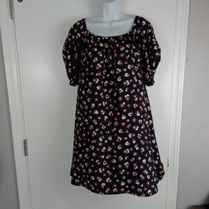 Ann Taylor Dress Womens XS Navy Blue Abstract Dot Puff Sleeve Lined Peasant